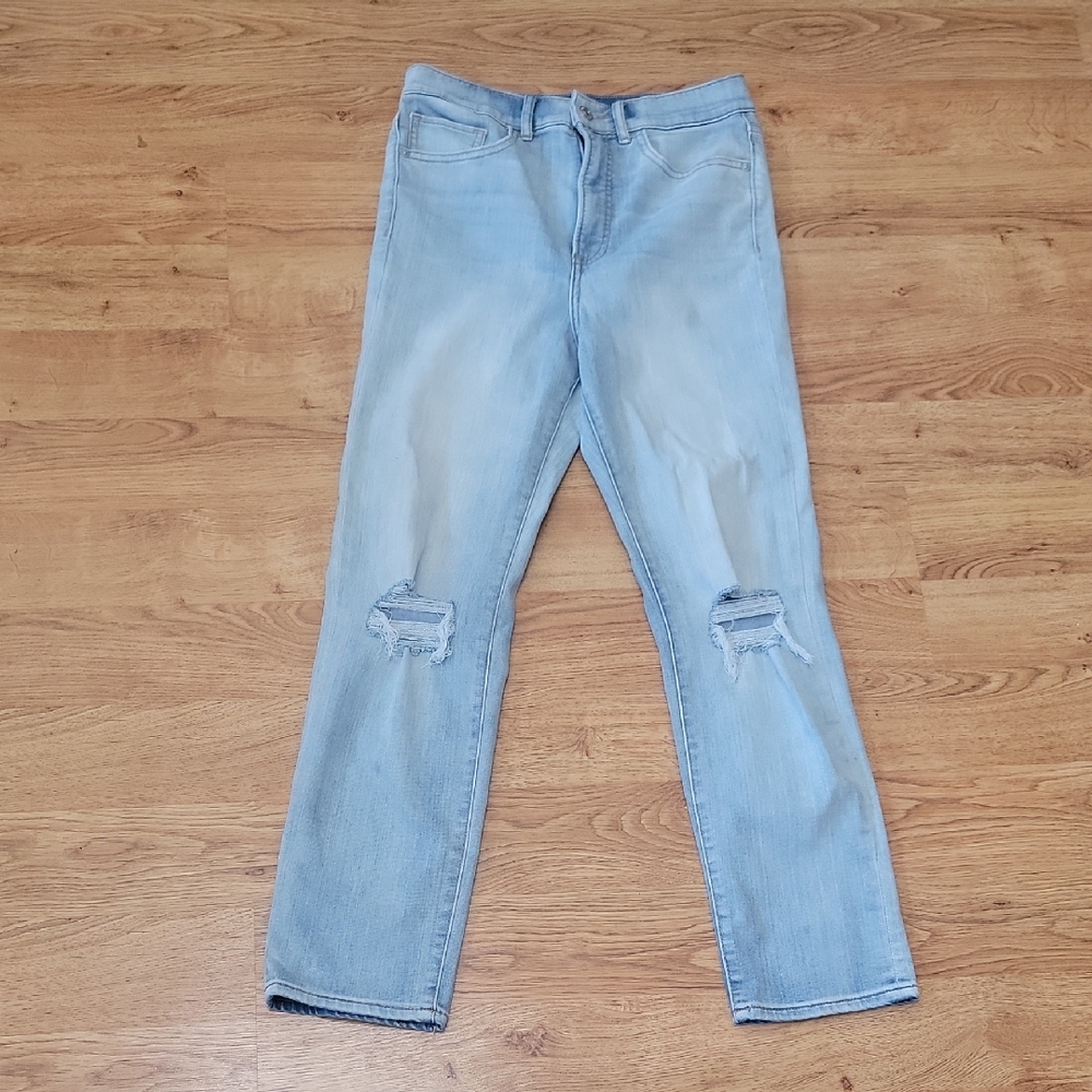 Express Light Blue Slim Super High Rise Jeans Size 6 - Picture 1 of 10
